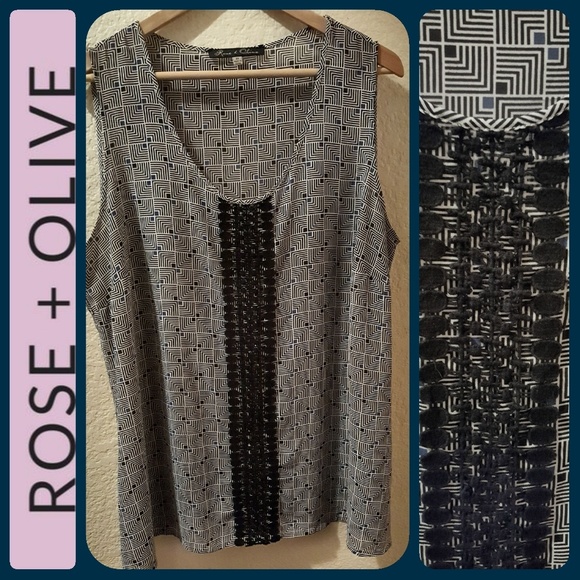 Blouse Tunique Rose & Olive Motif Géométrique Noir Et Blanc - Taille 2X 20W-22W - NWOT Excellent état
